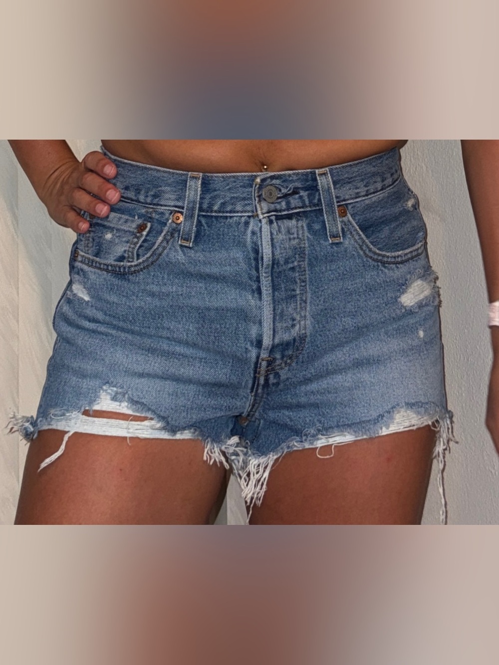 High-Rise Distressed Levi’s Denim Cutoff Women’s Shorts - Blue